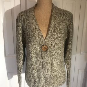 Sage green & tan one button sweater